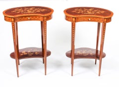 Antique Pair of English Marquetry Kidney Shaped Occasionally Tables 19th Century