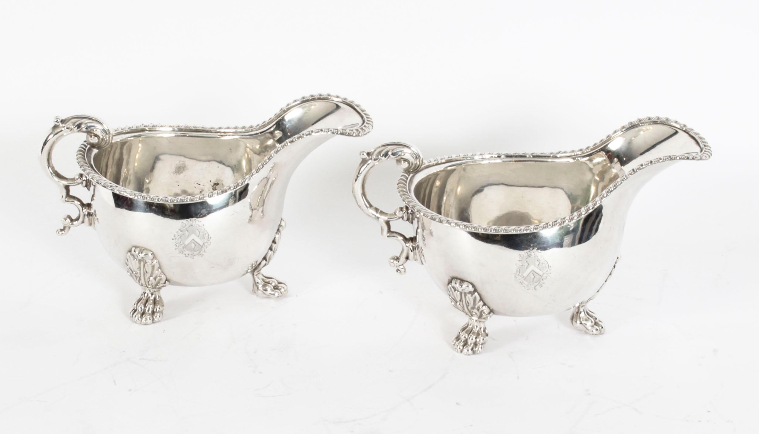 Antique Pair English Old Sheffield Silver Plated Sauce Boats 1830 19th Century For Sale 11