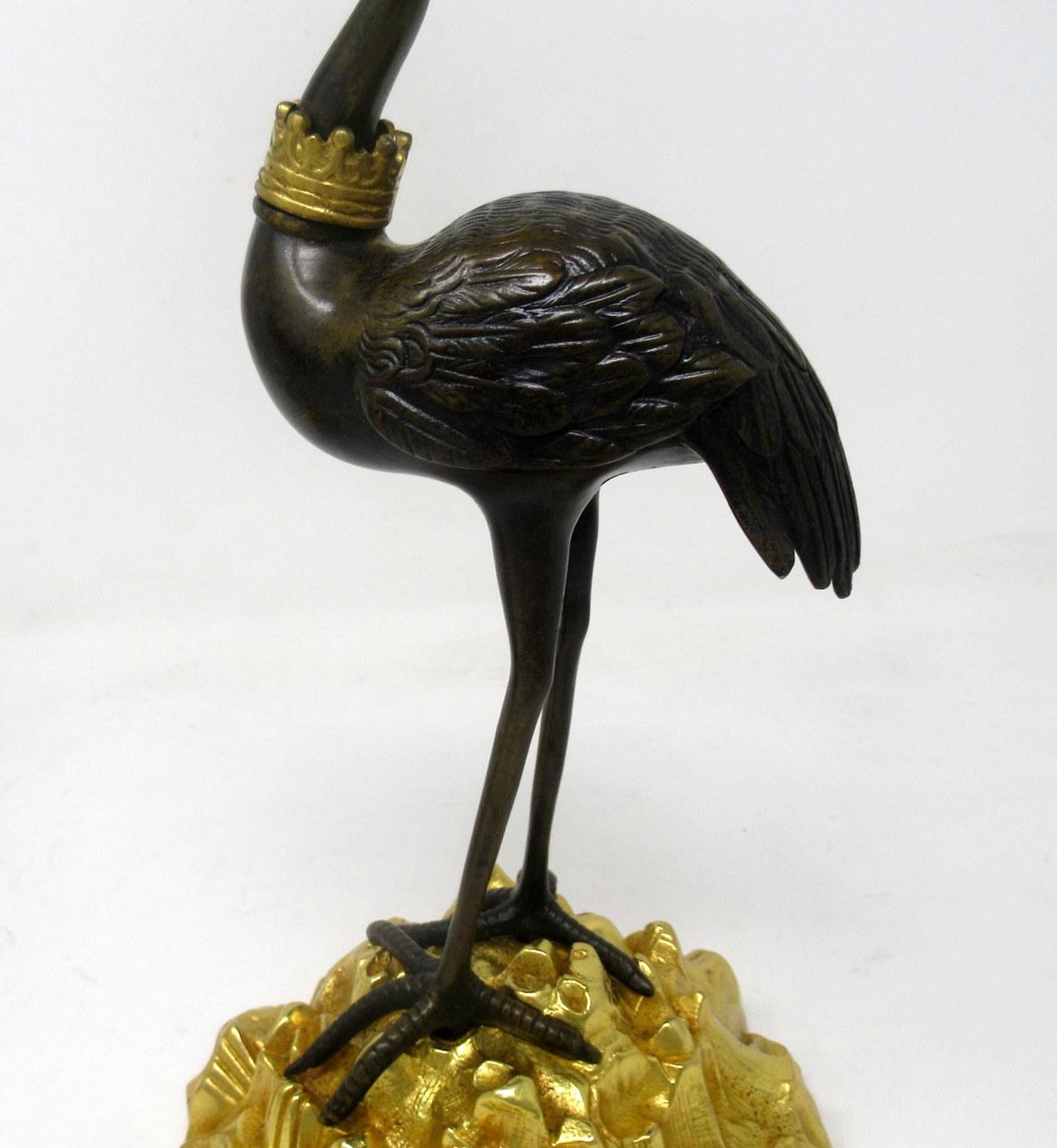 English Ormolu Gilt Bronze Candlesticks Storks Cranes Attributed to Abbott, Pair 1