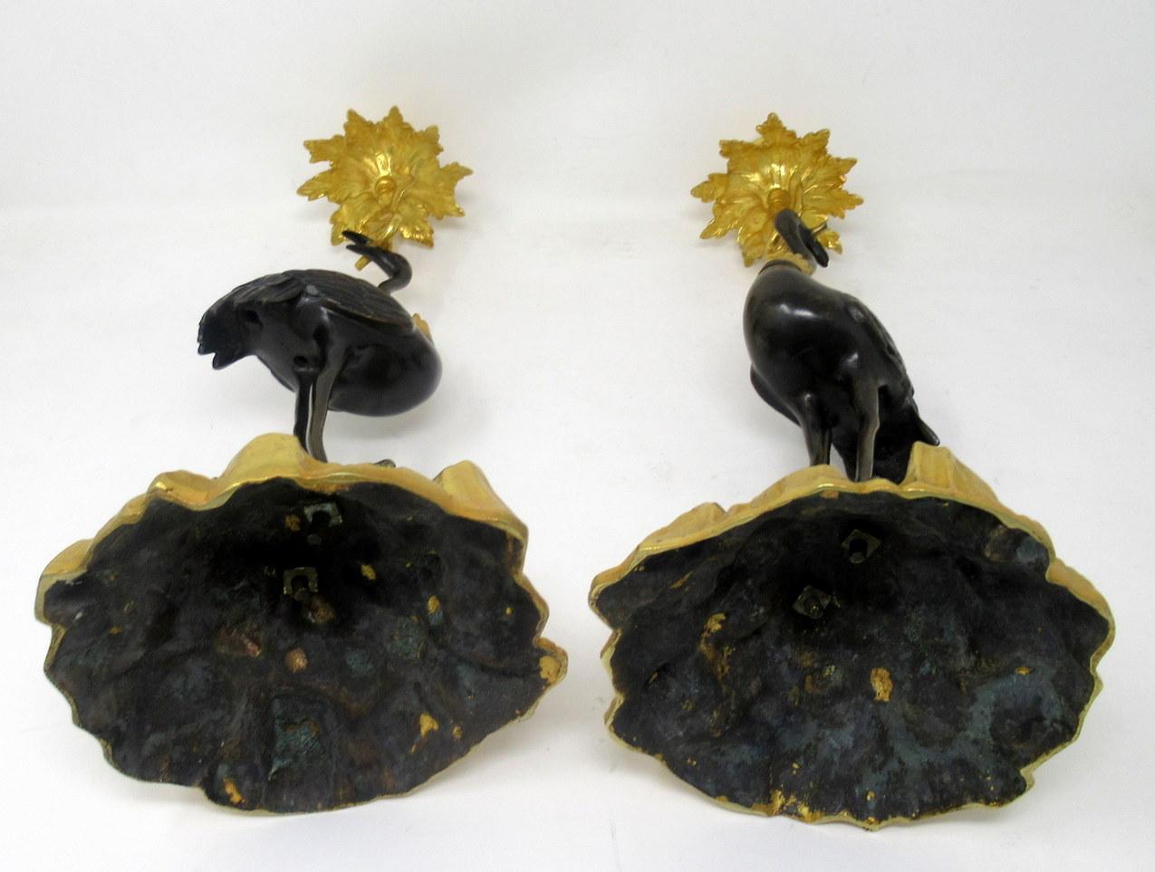 English Ormolu Gilt Bronze Candlesticks Storks Cranes Attributed to Abbott, Pair 2