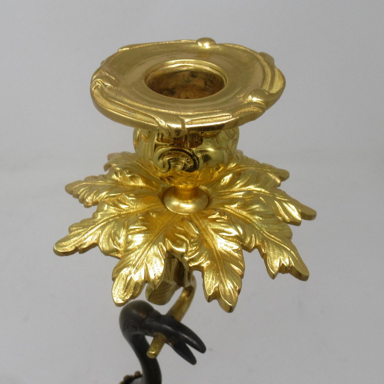 English Ormolu Gilt Bronze Candlesticks Storks Cranes Attributed to Abbott, Pair 3