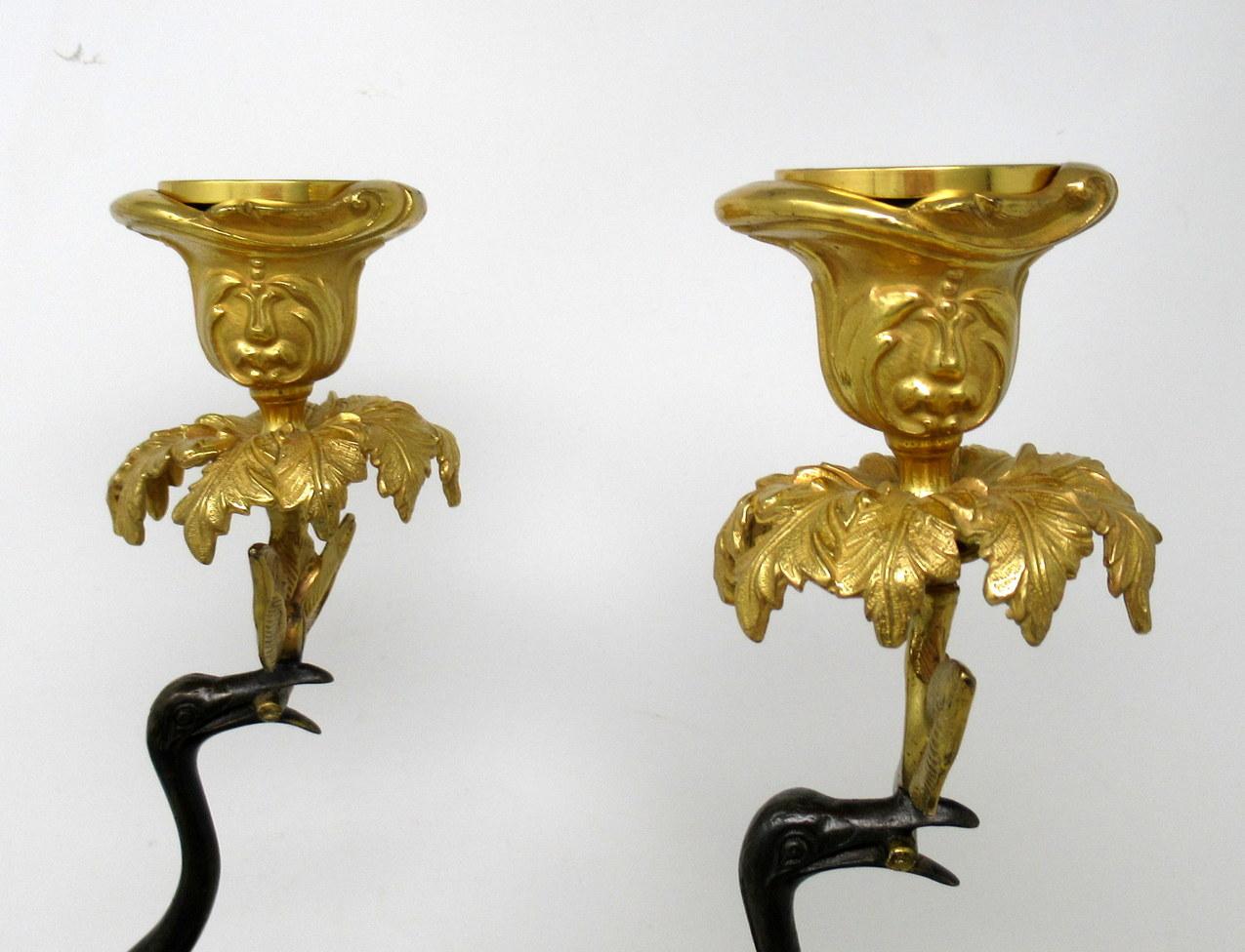 Antique Pair of English Ormolu Gilt Bronze Candlesticks Storks Cranes by Abbott 1