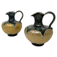 Antique Pair English Porcelain Royal Doulton Art Nouveau Ewers Pitchers Urns