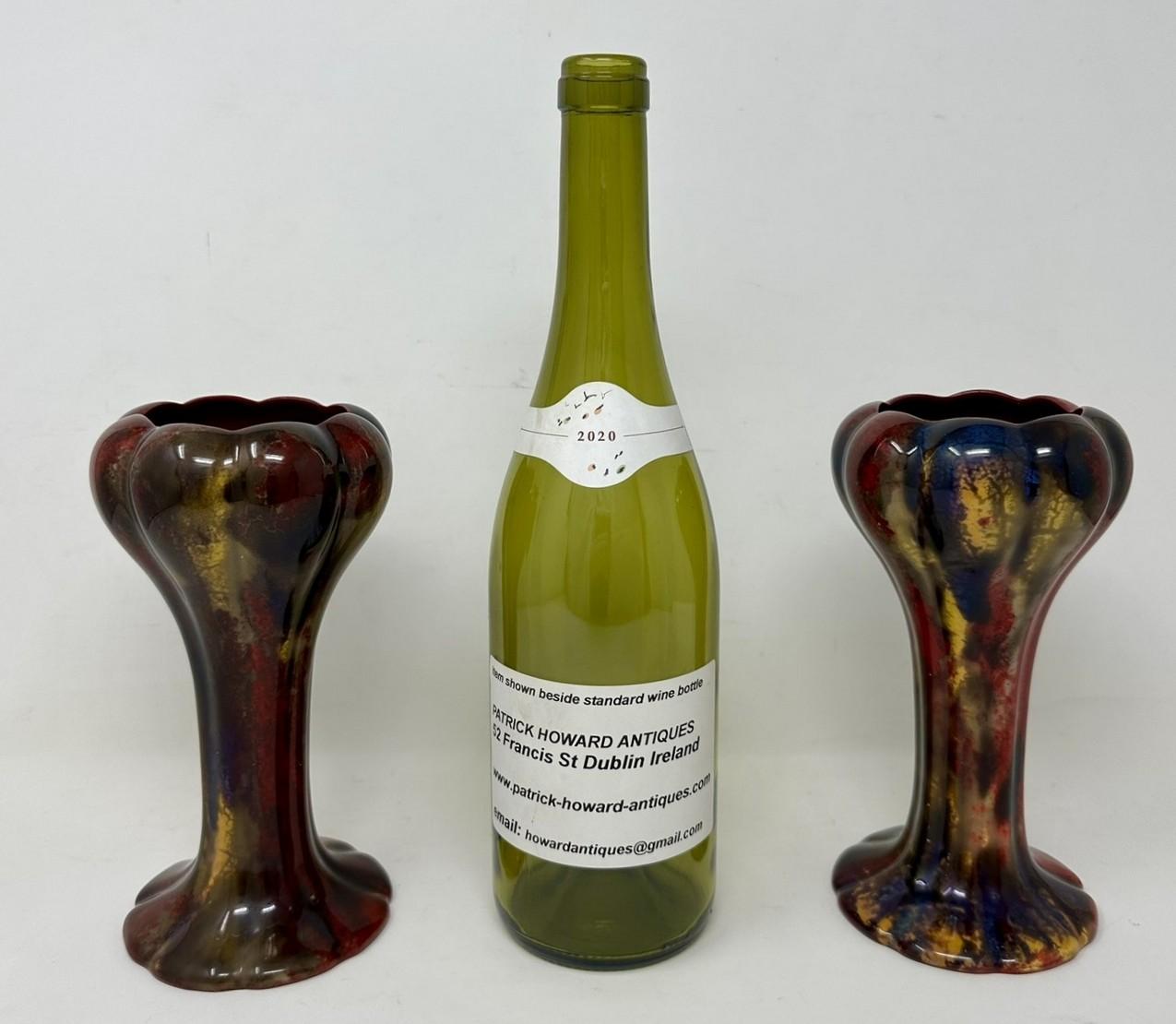 Antique Pair English Porcelain Royal Doulton Ceramic Art Deco Flambe Vases Urns 7