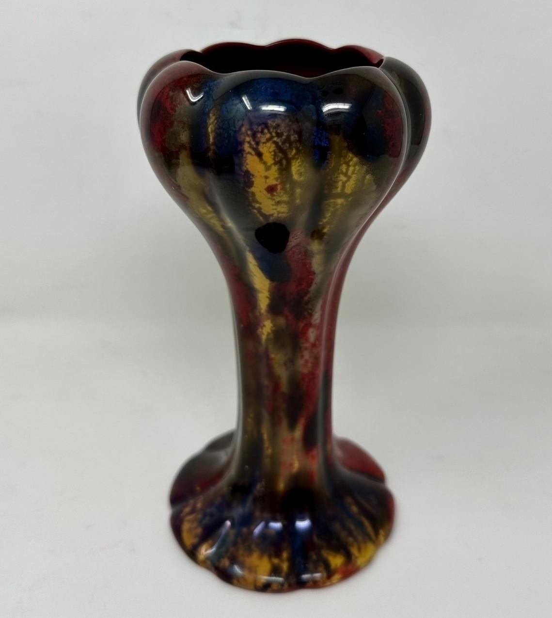 Antique Pair English Porcelain Royal Doulton Ceramic Art Deco Flambe Vases Urns 2