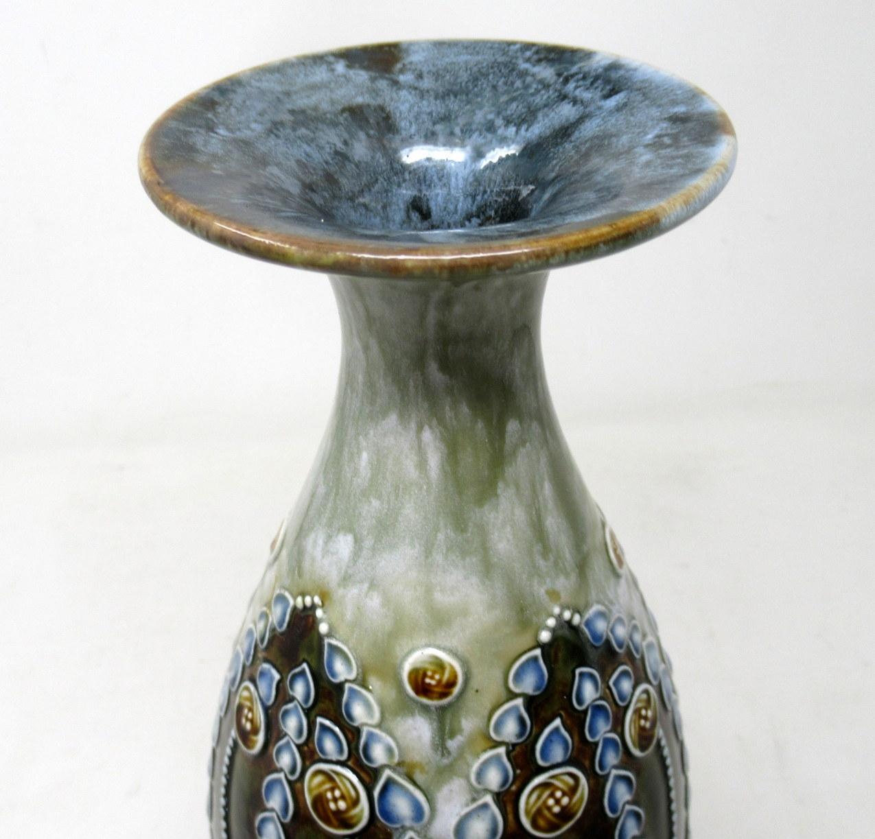 Antique Pair English Porcelain Royal Doulton Ceramic Art Nouveau Vases Urns For Sale 2