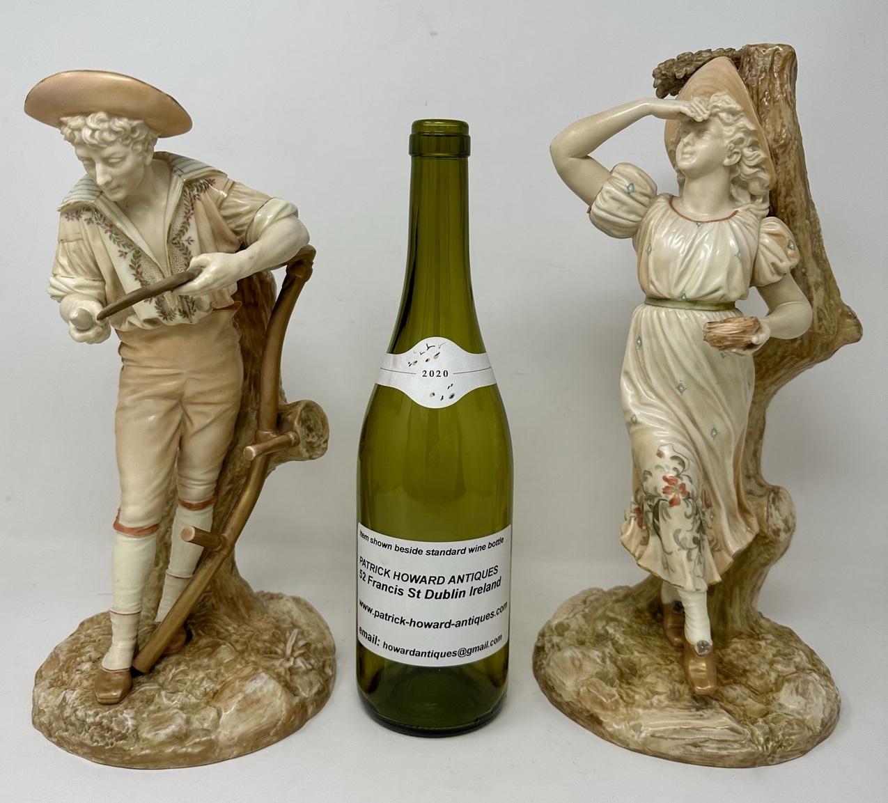 Paire de figurines anglaises anciennes en porcelaine Royal Worcester de James Hadley du 19ème siècle en vente 6