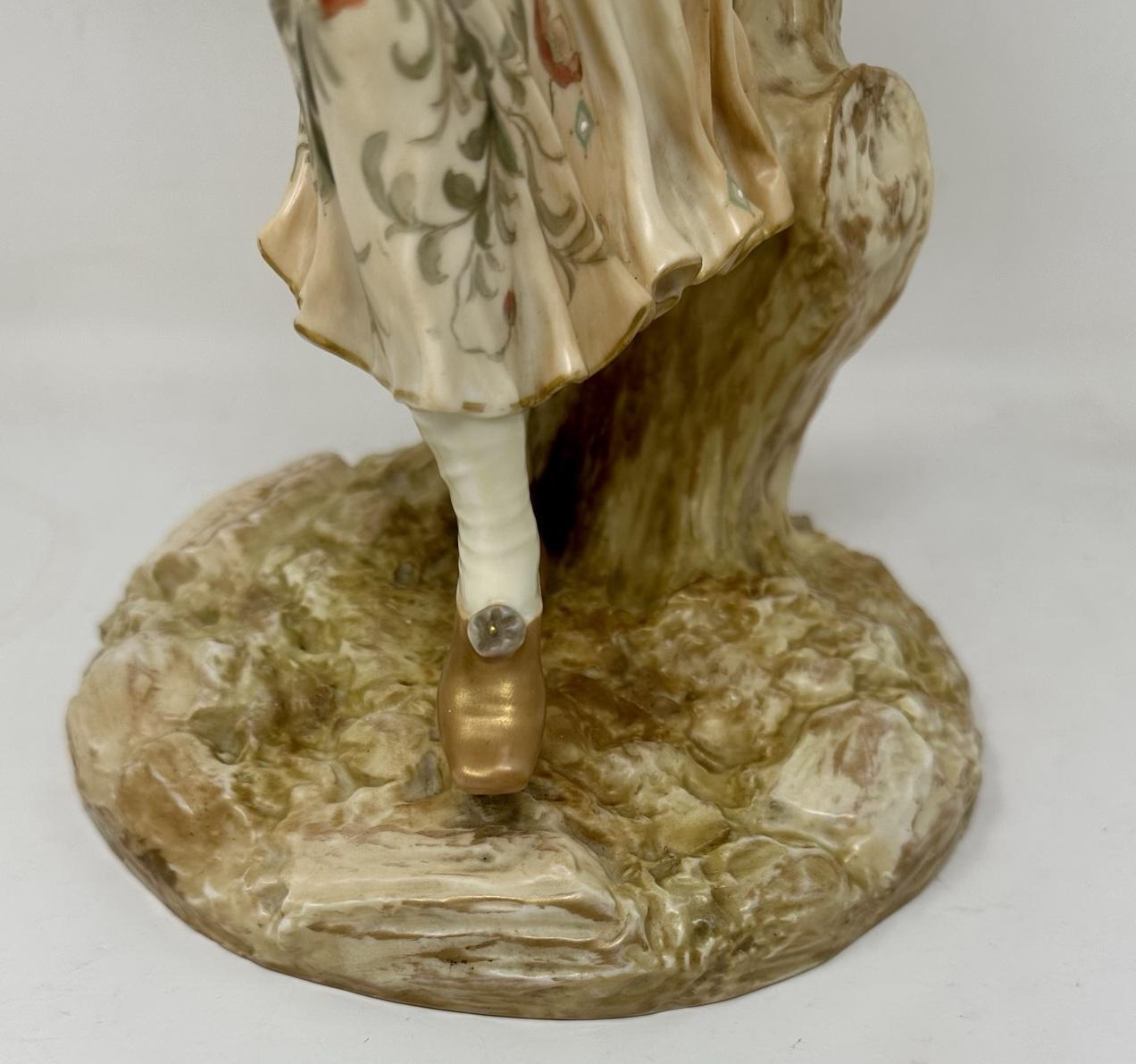 Antique Pair English Porcelain Royal Worcester James Hadley Blush Figures 19thCt For Sale 1