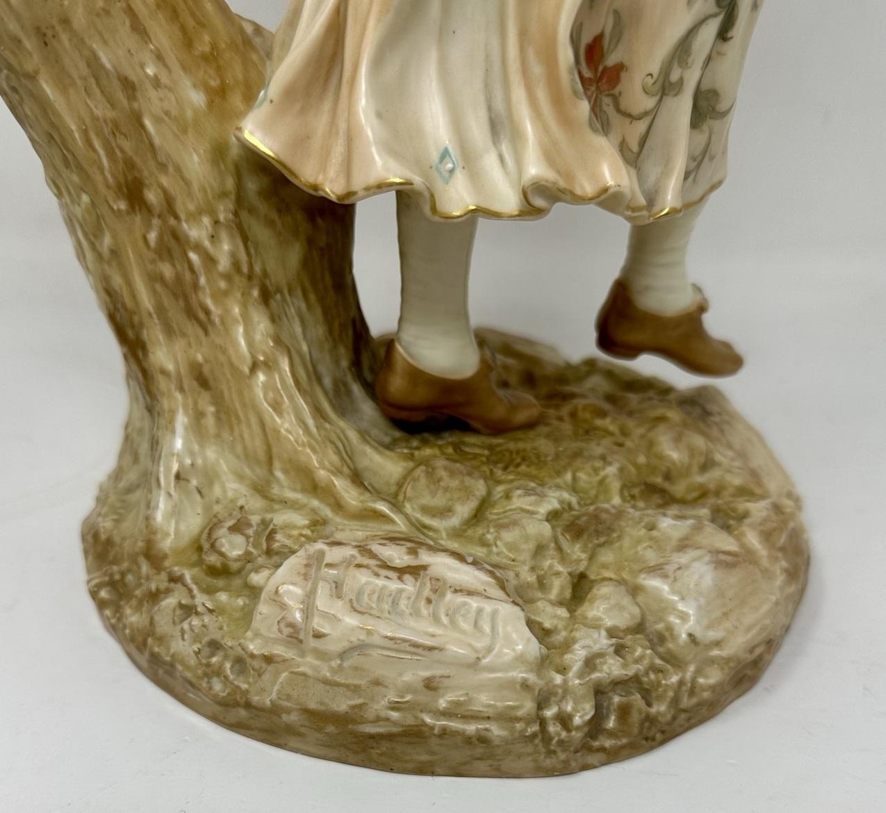 Antique Pair English Porcelain Royal Worcester James Hadley Blush Figures 19thCt For Sale 2