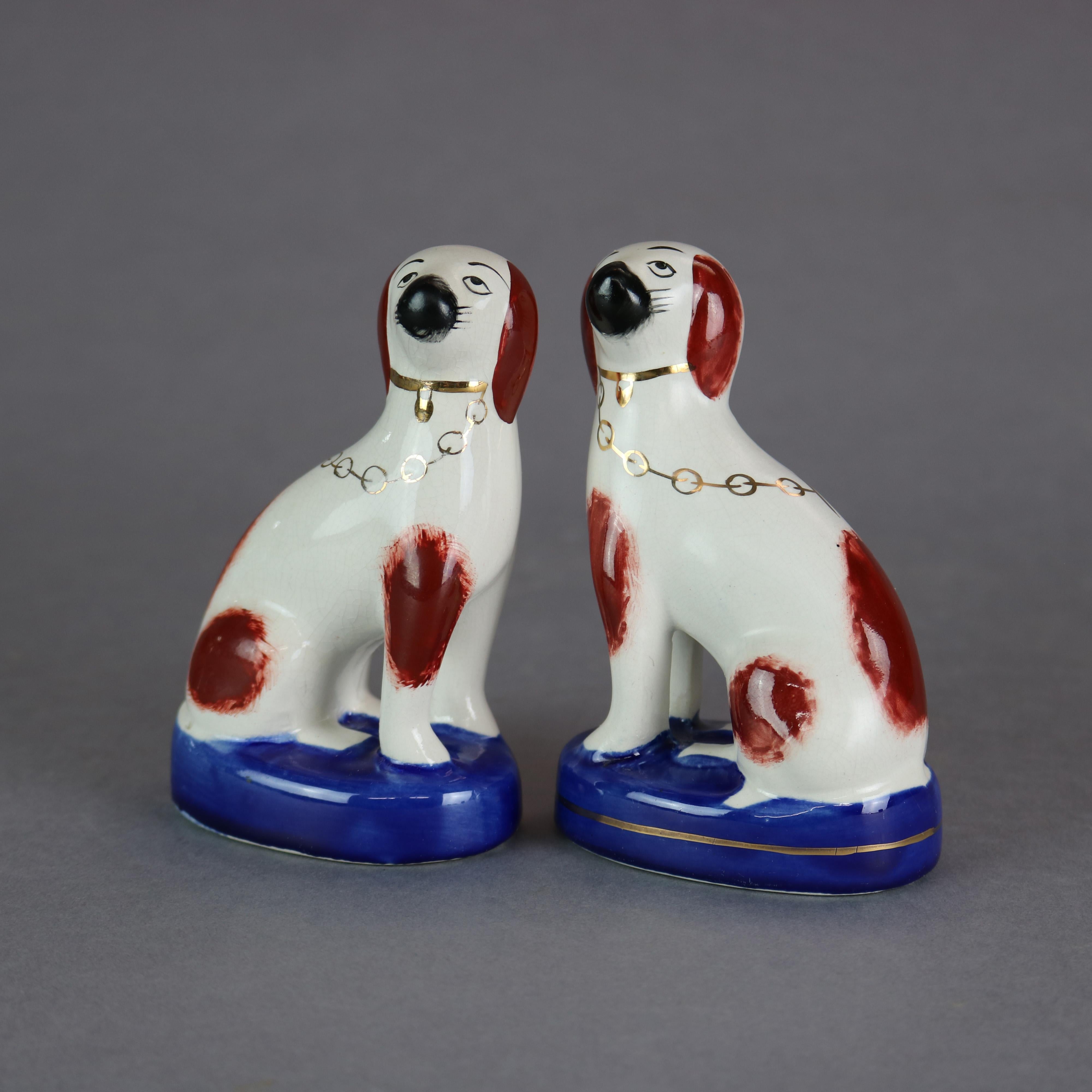Victorian Antique Pair of English Pottery Staffordshire Dogs, Spaniels, circa 1900