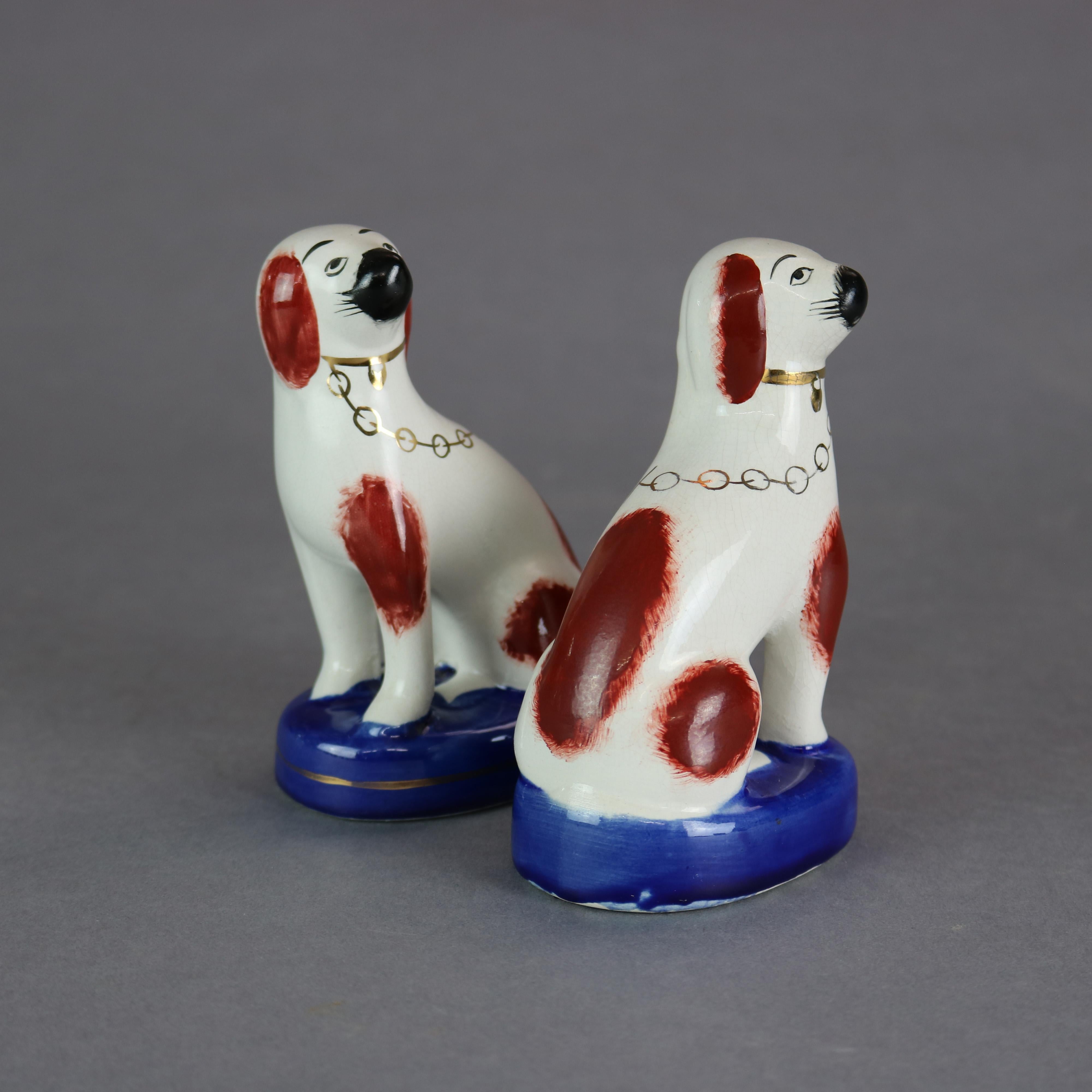 Fired Antique Pair of English Pottery Staffordshire Dogs, Spaniels, circa 1900