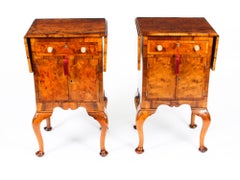 Pair of English Queen Anne Revival Burr Walnut Bedside Cabinets 19th Century