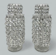 Antique Pair English Regency Candlesticks Crystal Glass Lusters Atrb John Blades