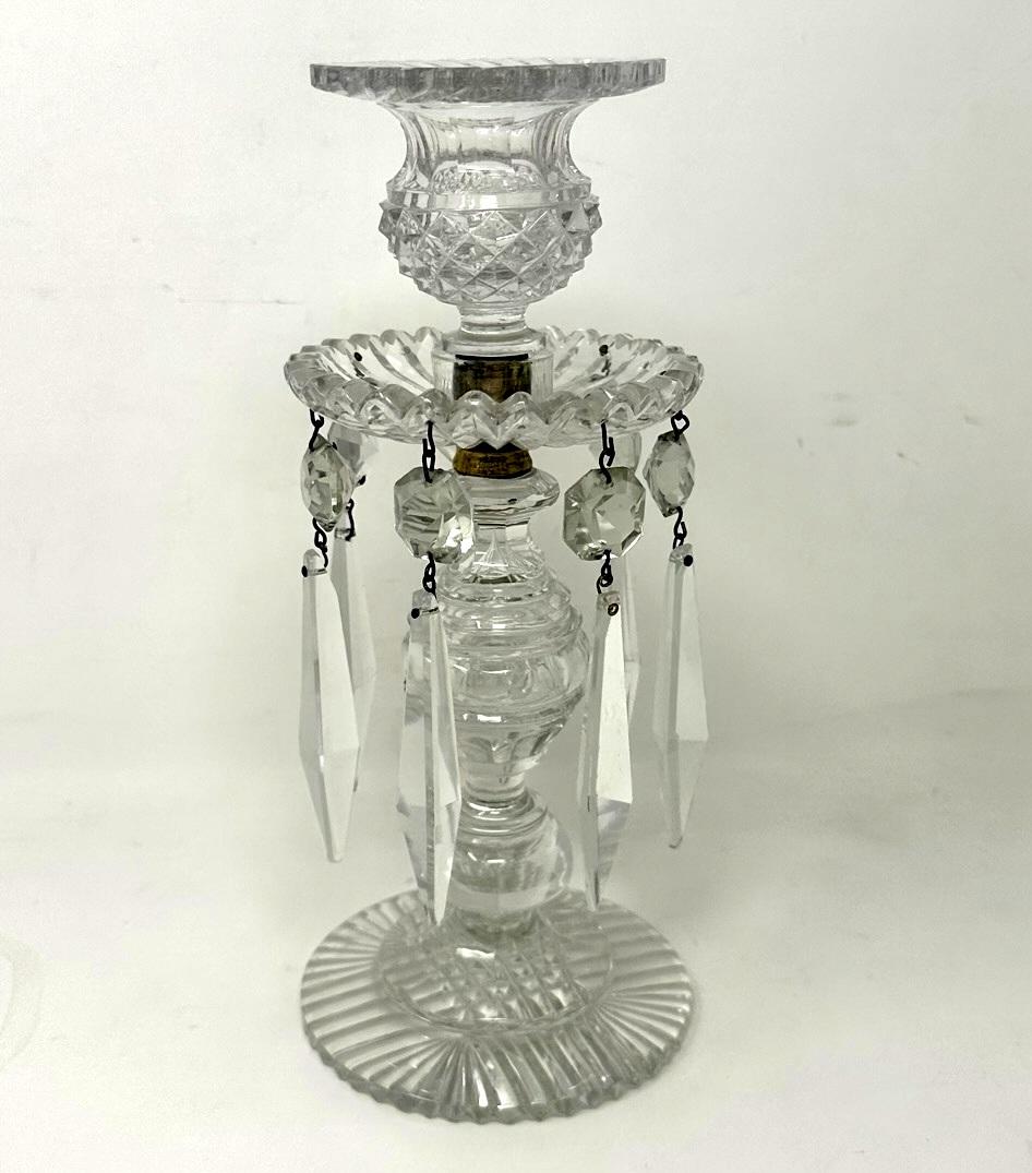 Ormolu Antique Pair English Regency Candlesticks Crystal Glass Lusters Atrb John Blades For Sale