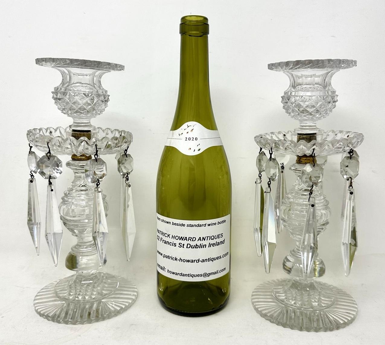Antique Pair English Regency Candlesticks Crystal Glass Lusters Atrb John Blades 3