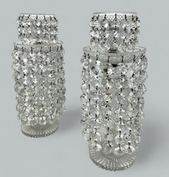 Antique Pair English Regency Candlesticks Crystal Glass Lusters Atrb John Blades