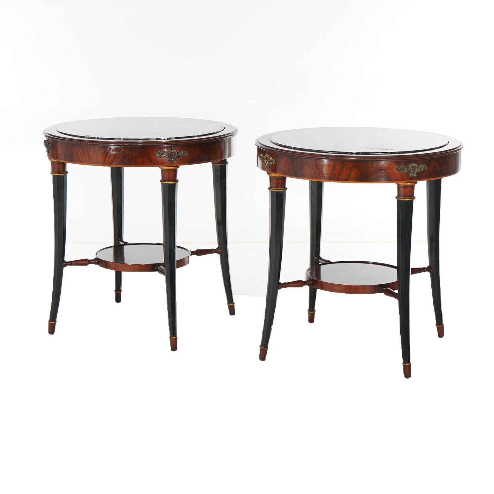 20th Century Antique Pair English Regency Flame Mahogany, Ebonized, Gilt & Marble Stands For Sale