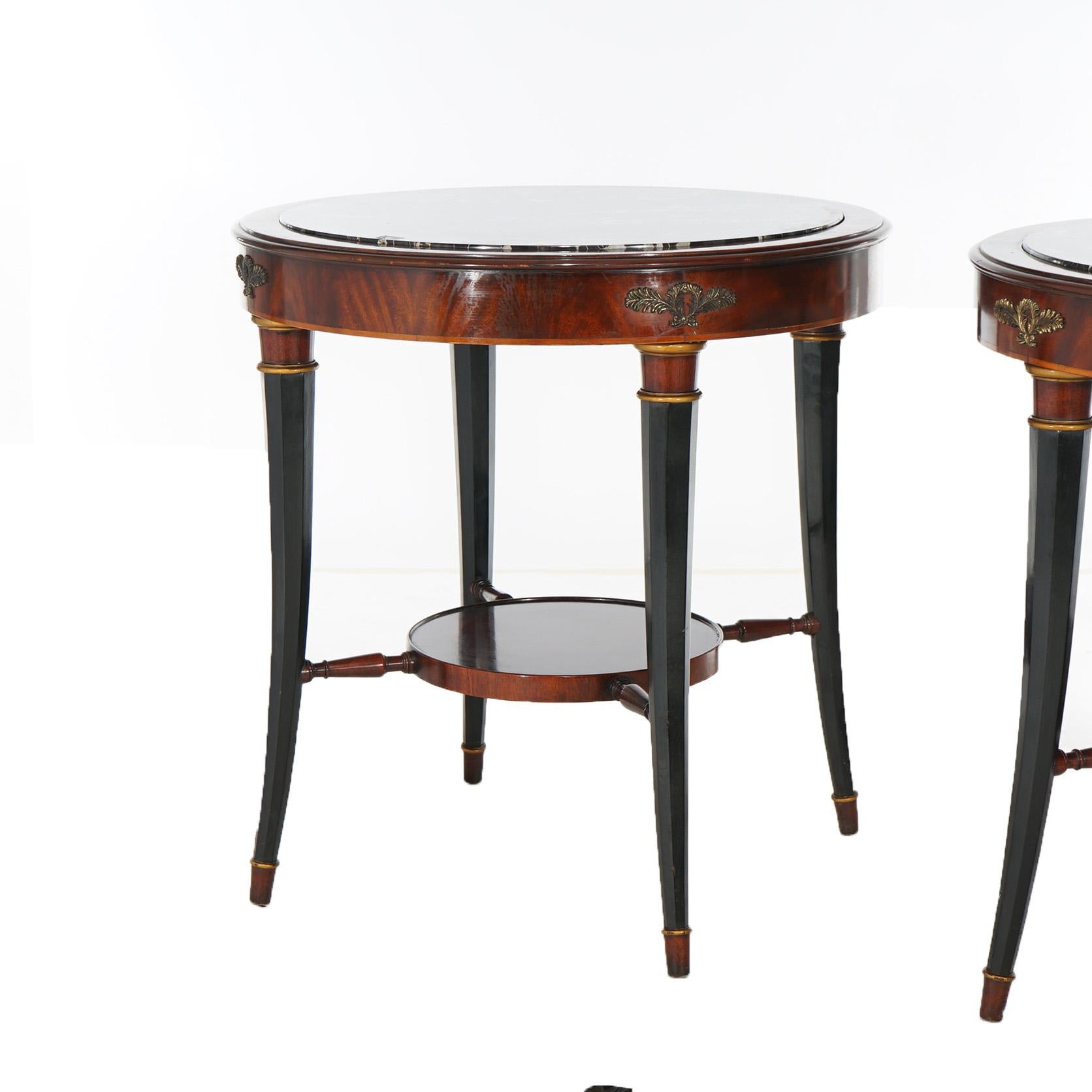 Antique Pair English Regency Flame Mahogany, Ebonized, Gilt & Marble Stands For Sale 1