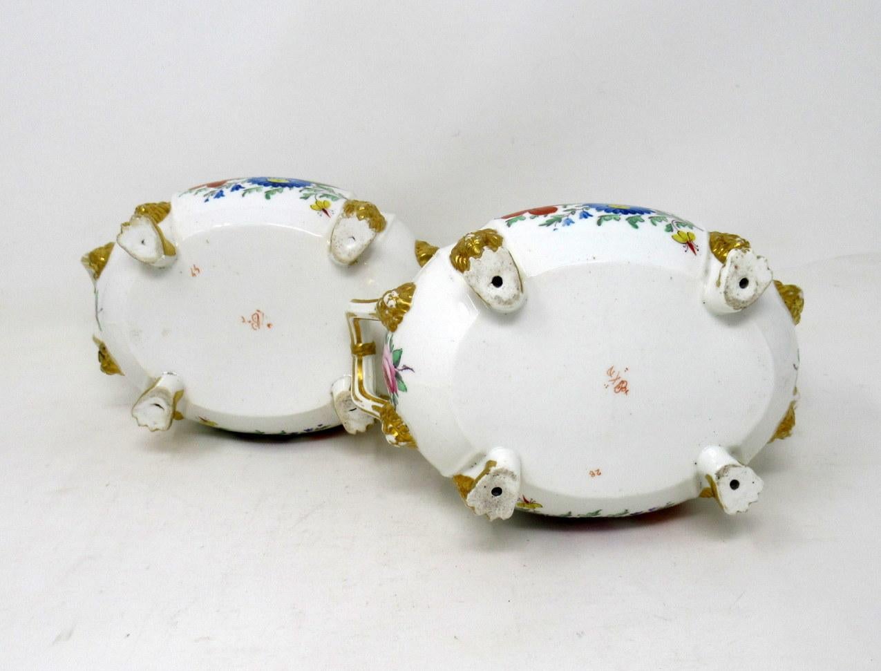 19th Century Antique Pair English Royal Crown Derby Hand Painted Tureens Centerpieces Bowls
