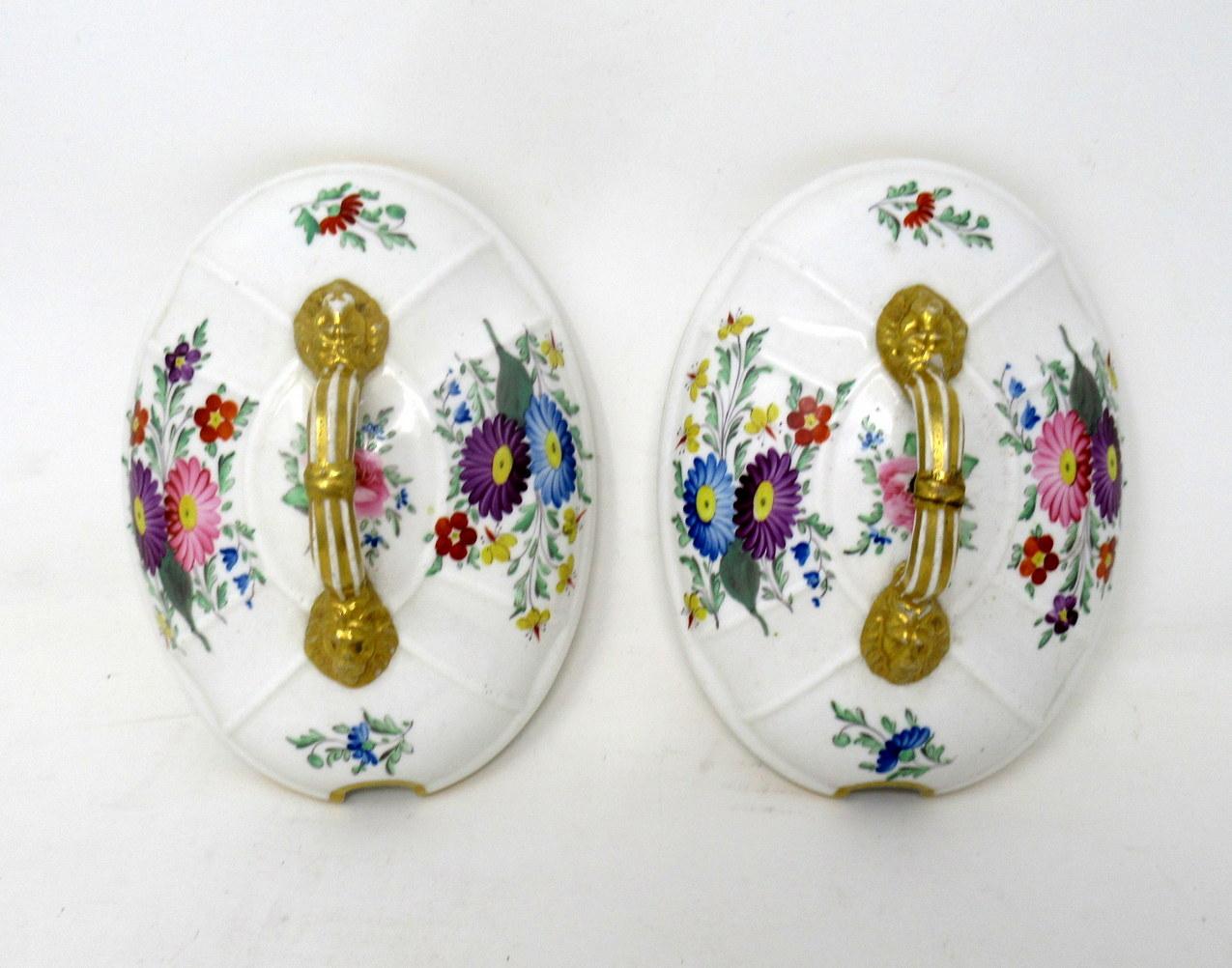 Ceramic Antique Pair English Royal Crown Derby Hand Painted Tureens Centerpieces Bowls