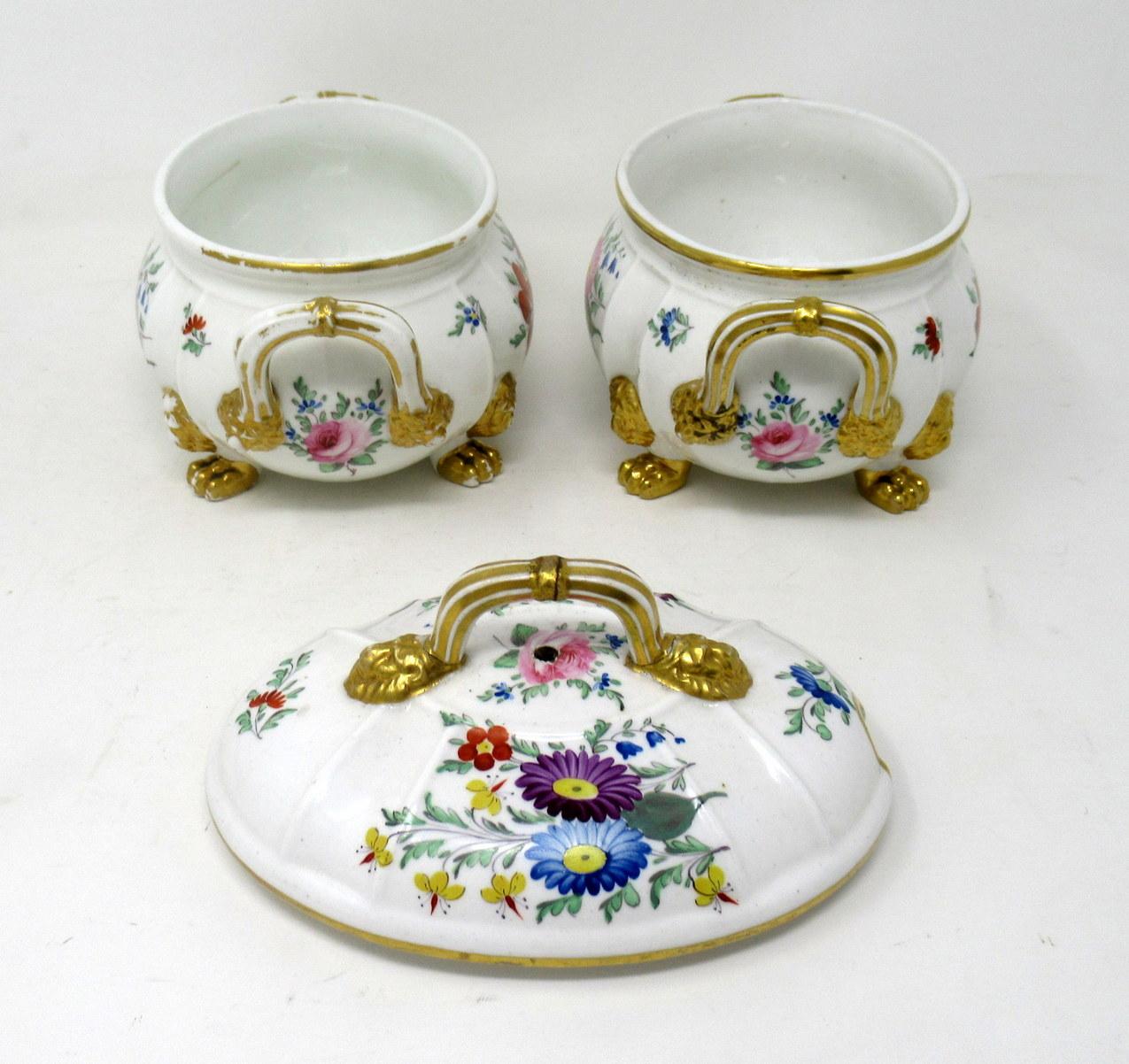 Antique Pair English Royal Crown Derby Hand Painted Tureens Centerpieces Bowls 1