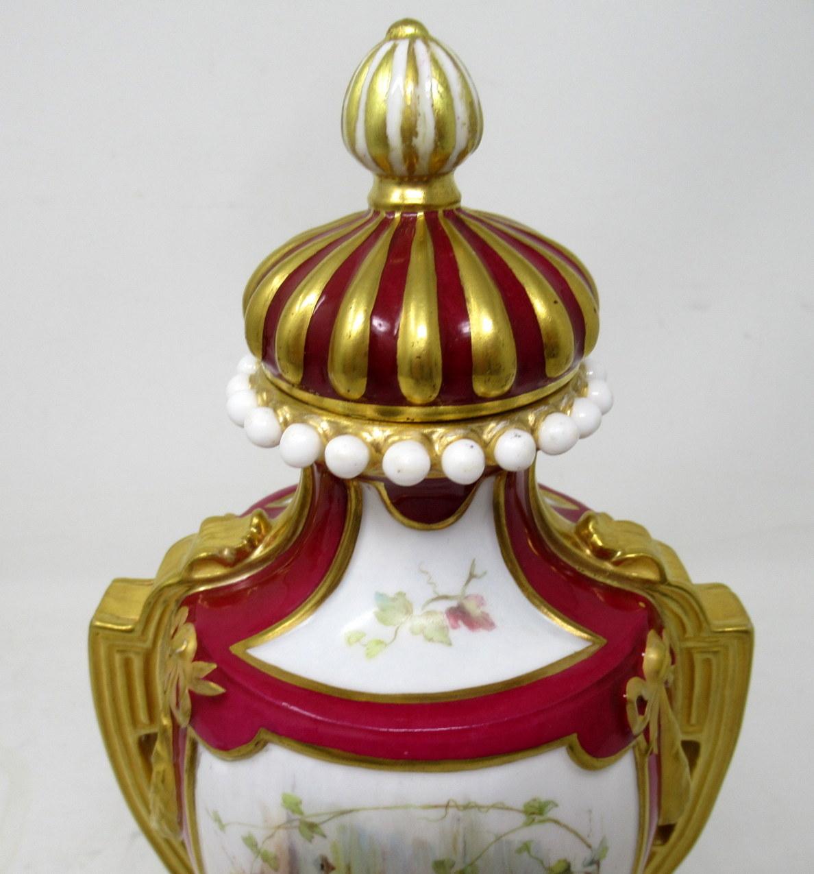 Antique Pair English Royal Crown Derby Porcelain Vases by Antonin Boullemier 19C For Sale 4