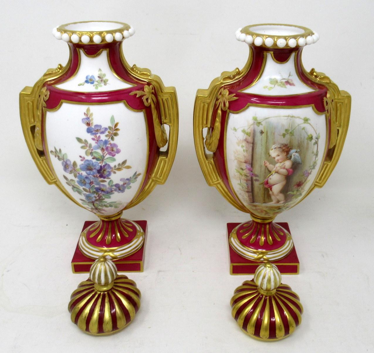 Antique Pair English Royal Crown Derby Porcelain Vases by Antonin Boullemier 19C For Sale 5