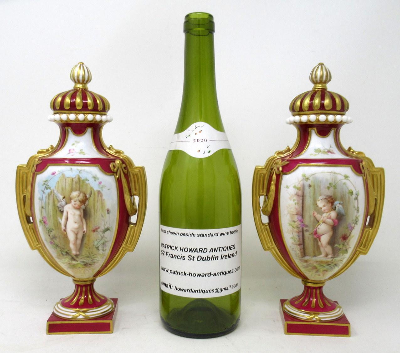 Antique Pair English Royal Crown Derby Porcelain Vases by Antonin Boullemier 19C For Sale 7