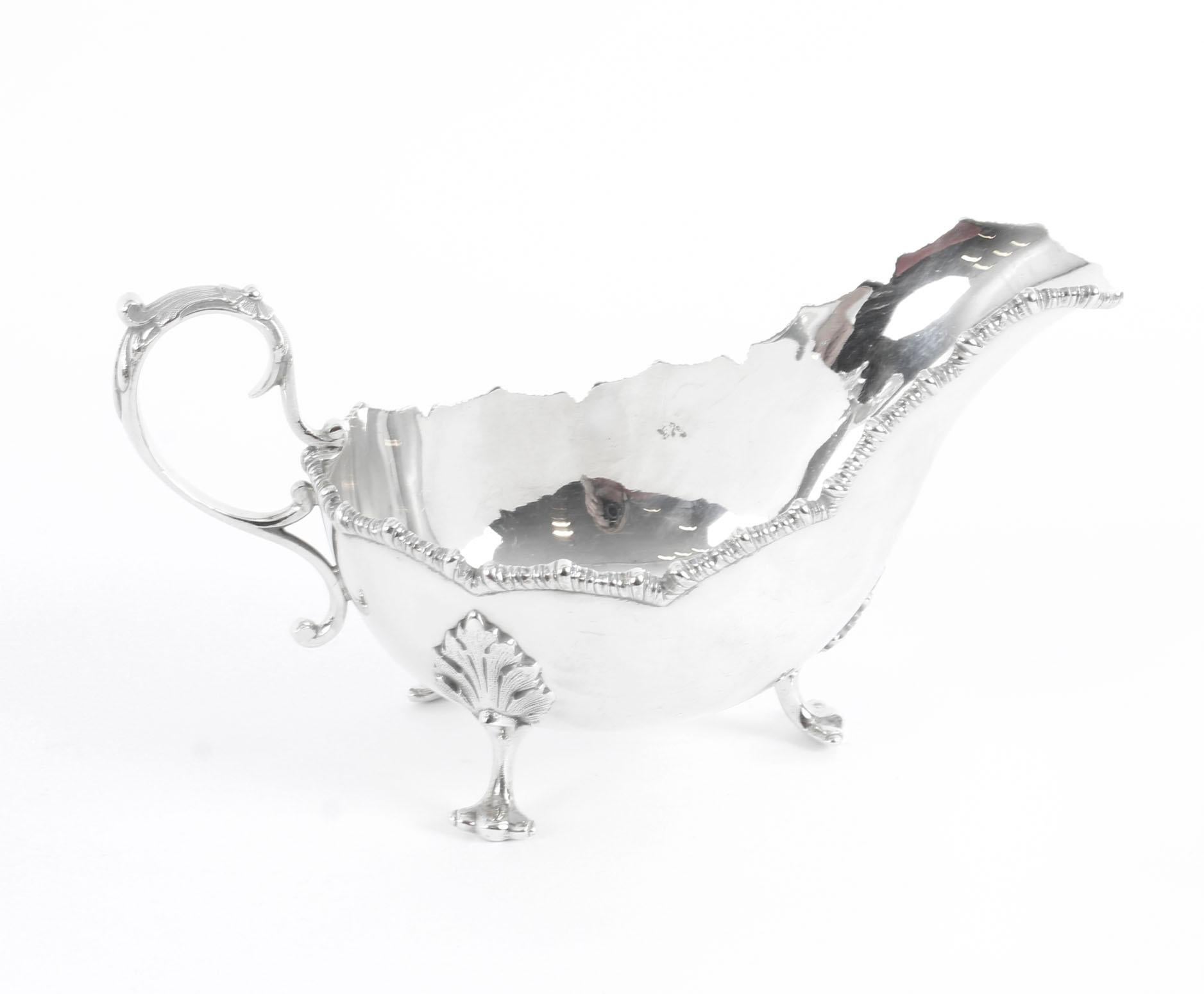 This is a stunning English Victorian pair of silver plated sauce boats, circa 1880 in date.

Made of thick gauge silver plate, the sauce boats bear the makers' mark of the highly sought after silversmiths, James Dixon & Sons of Sheffield. 
 
The