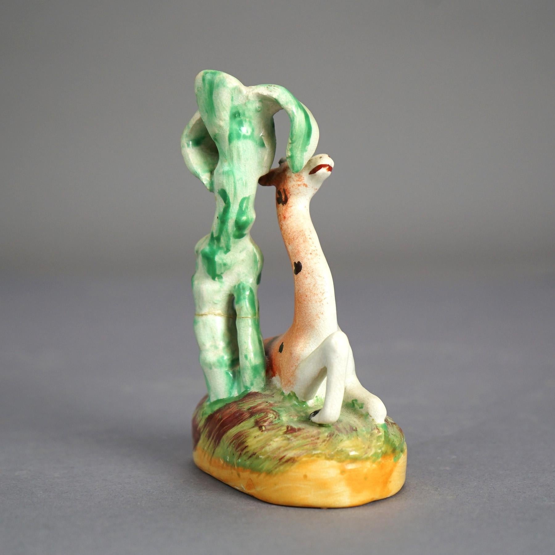 Antique Pair English Staffordshire Polychromed Porcelain Giraffe Figures C1870 8