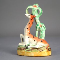 Antique Pair English Staffordshire Polychromed Porcelain Giraffe Figures C1870