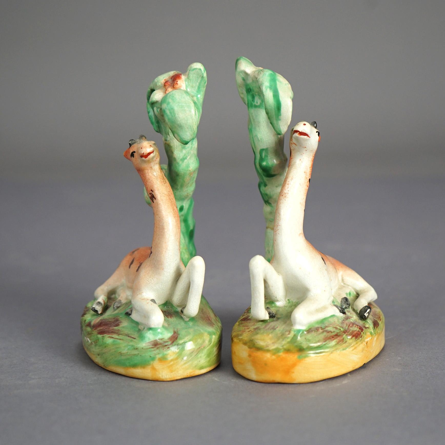 Antique Pair English Staffordshire Polychromed Porcelain Giraffe Figures C1870 1