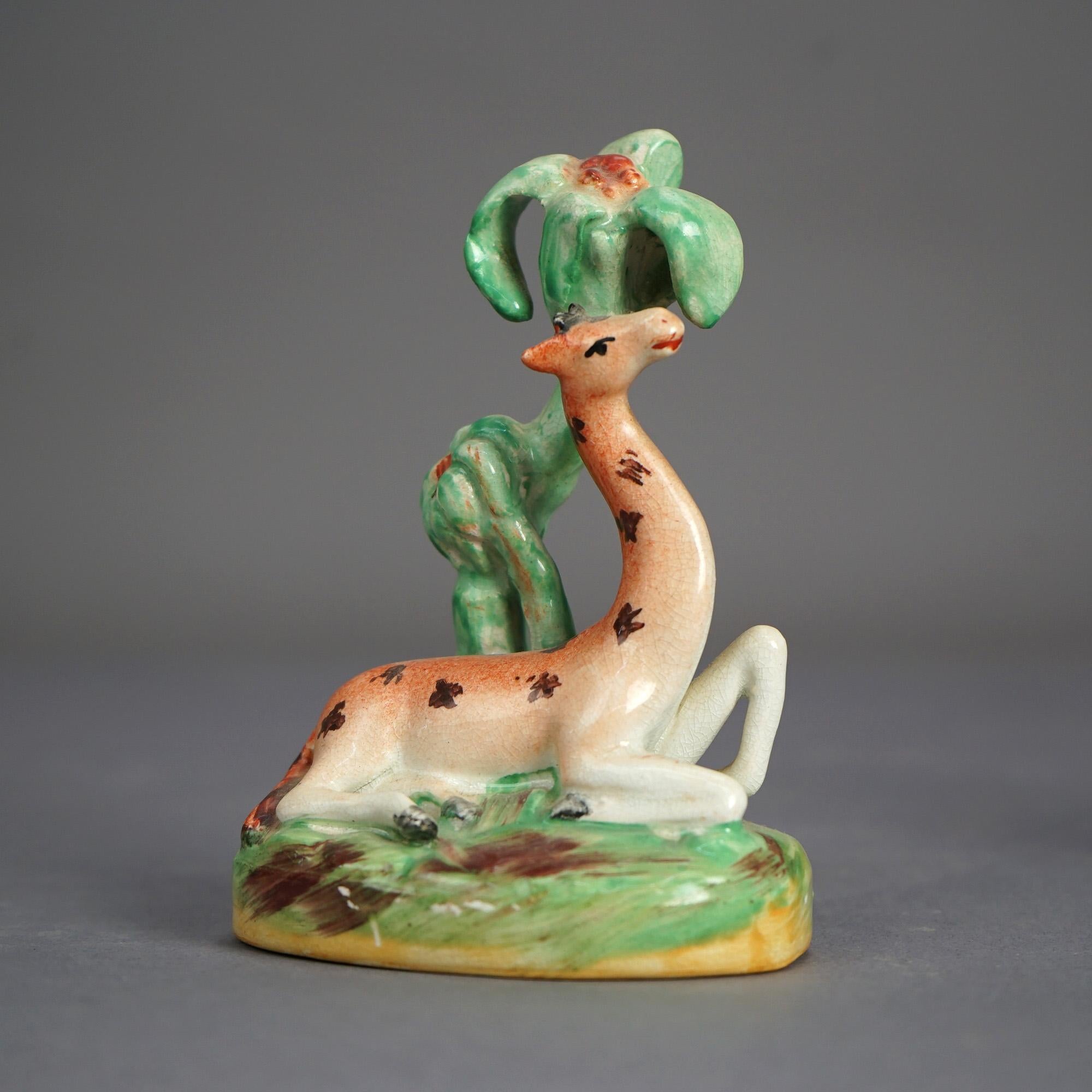 Antique Pair English Staffordshire Polychromed Porcelain Giraffe Figures C1870 2