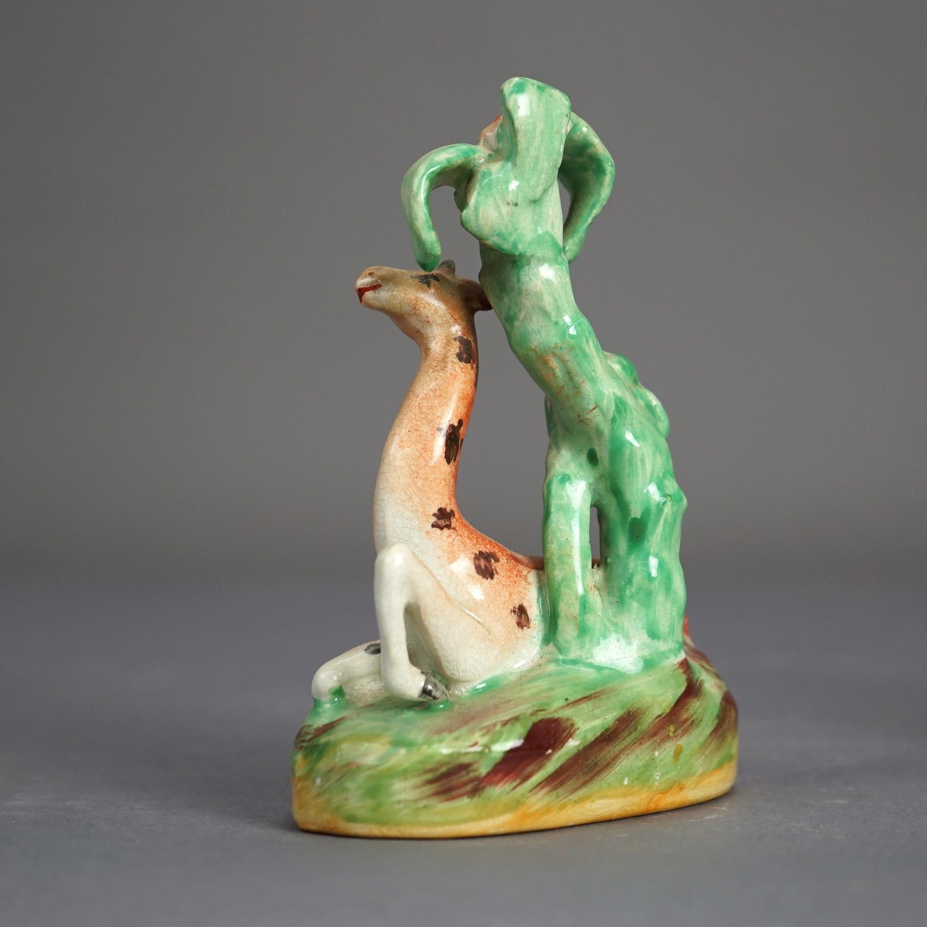 Antique Pair English Staffordshire Polychromed Porcelain Giraffe Figures C1870 3
