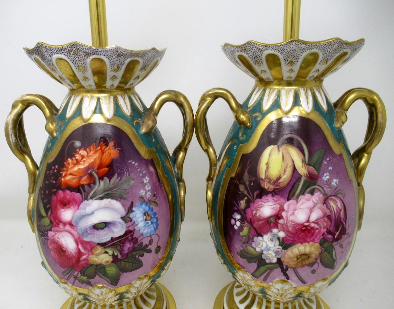Antica coppia di lampade da tavolo inglesi in porcellana Staffordshire Ridgway o Rockingham in vendita 4