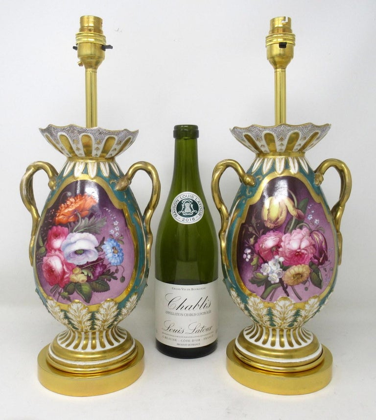 Antique Pair English Staffordshire Porcelain Table Lamps Ridgway or ...