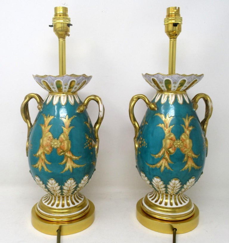 Antique Pair English Staffordshire Porcelain Table Lamps Ridgway or ...