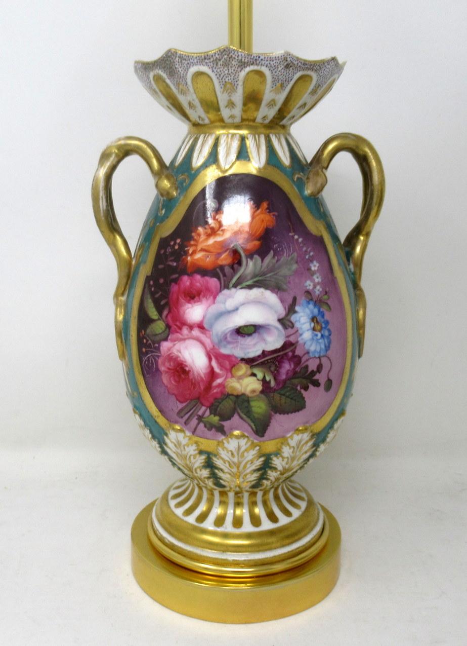 Antica coppia di lampade da tavolo inglesi in porcellana Staffordshire Ridgway o Rockingham in vendita 1