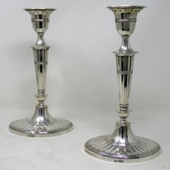 Antique Pair English Sterling Silver Candlesticks Candelabra Adams Style 1896