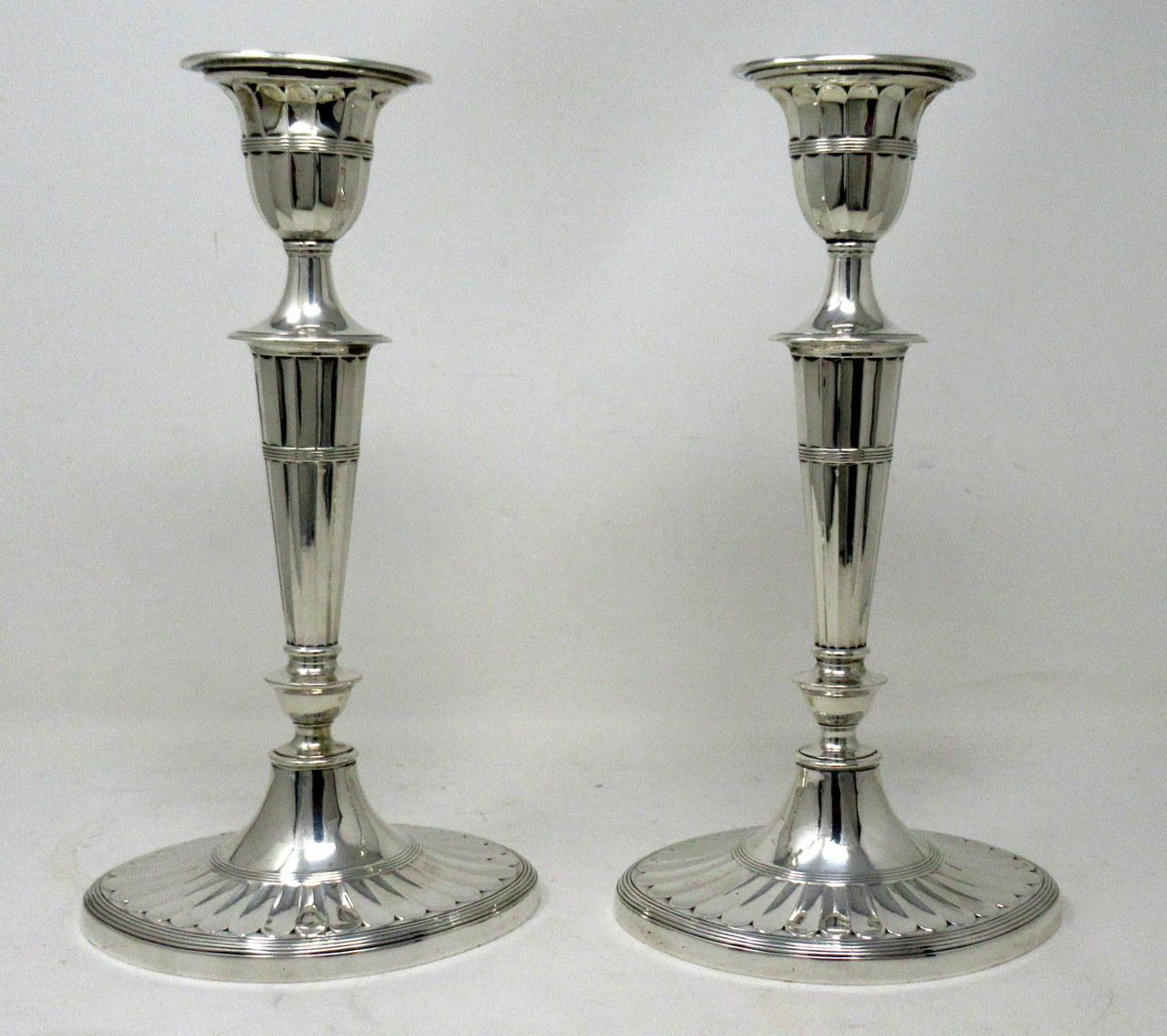 Edwardian Antique Pair English Sterling Silver Candlesticks Candelabra Adams Style 1896