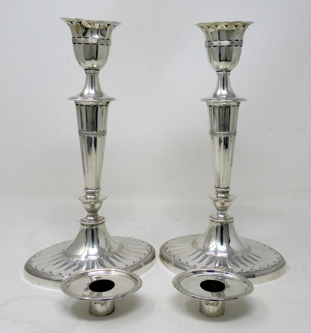 Cast Antique Pair English Sterling Silver Candlesticks Candelabra Adams Style 1896