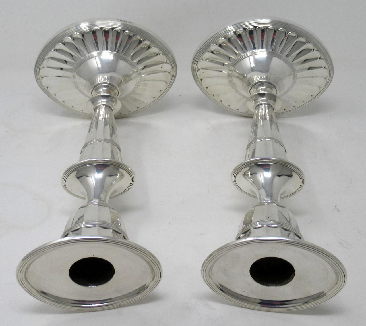 19th Century Antique Pair English Sterling Silver Candlesticks Candelabra Adams Style 1896