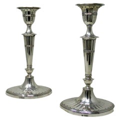 Antique Pair English Sterling Silver Candlesticks Candelabra Adams Style 1896