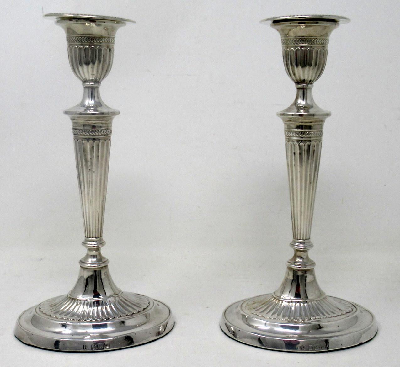 Victorian Antique Pair English Sterling Silver Candlesticks Candelabra Adams Style 1905