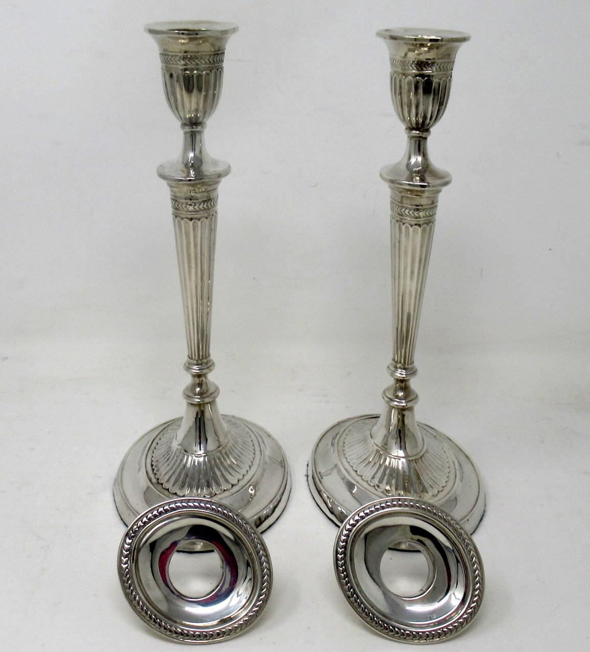 Cast Antique Pair English Sterling Silver Candlesticks Candelabra Adams Style 1905