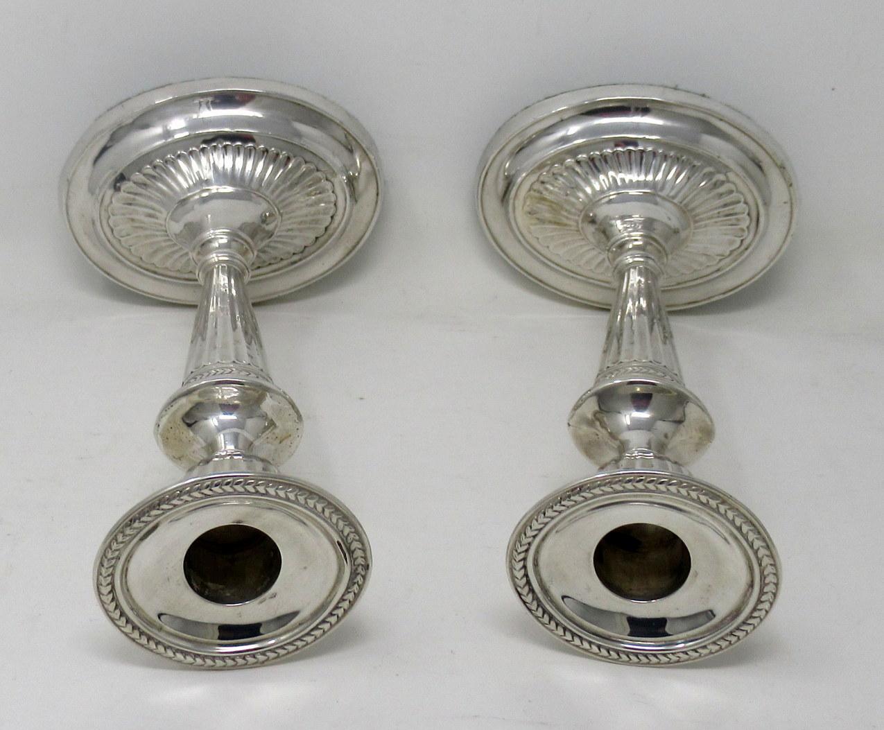 Antique Pair English Sterling Silver Candlesticks Candelabra Adams Style 1905 In Good Condition In Dublin, Ireland