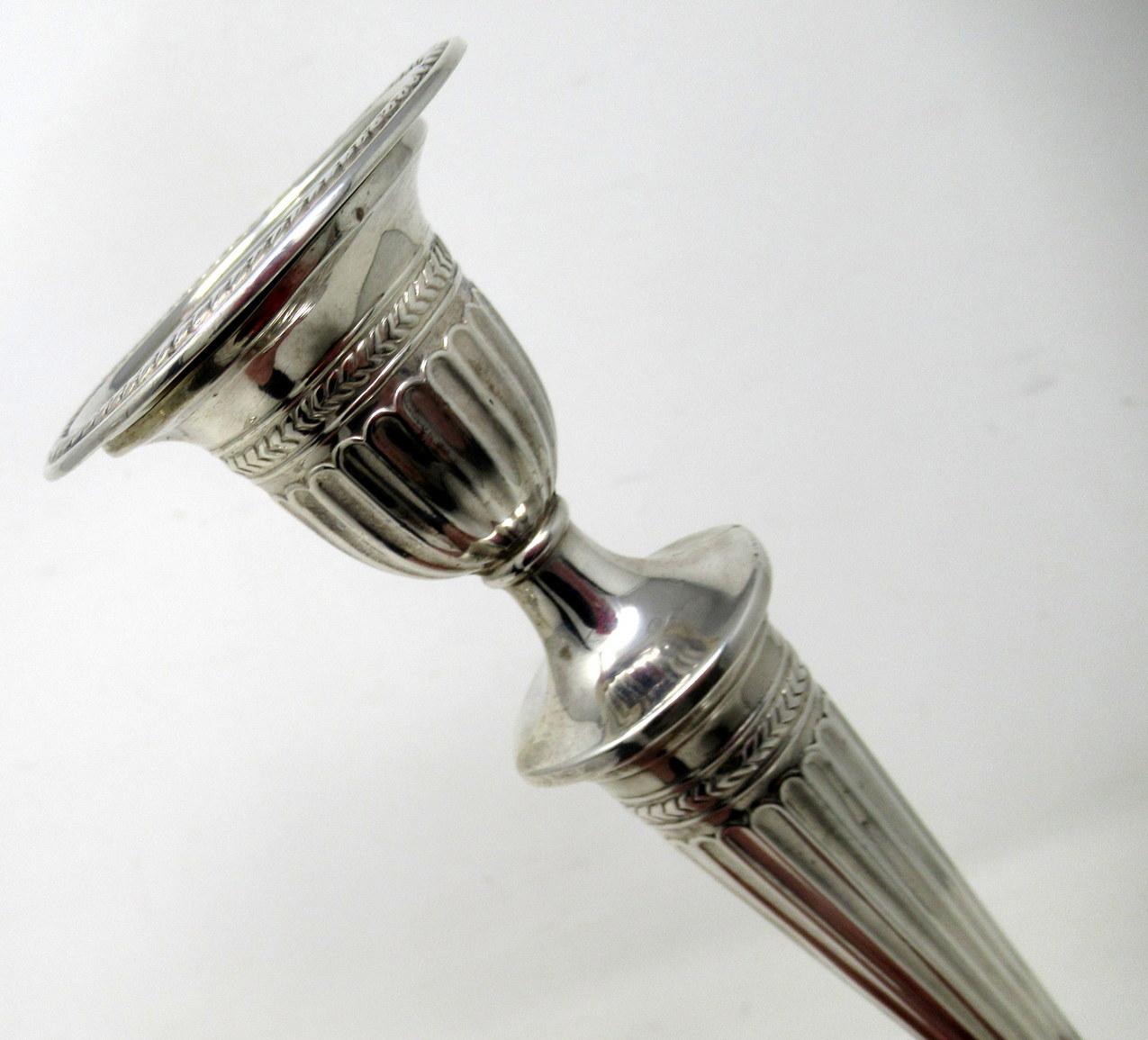 19th Century Antique Pair English Sterling Silver Candlesticks Candelabra Adams Style 1905