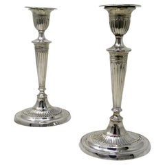 Antique Pair English Sterling Silver Candlesticks Candelabra Adams Style 1905