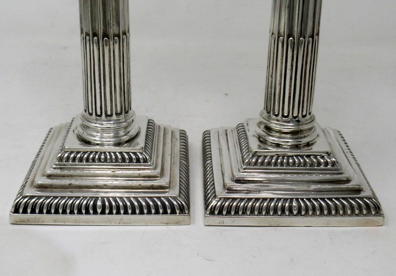 19th Century Antique Pair English Sterling Silver Candlesticks Candelabra Corinthian Columns