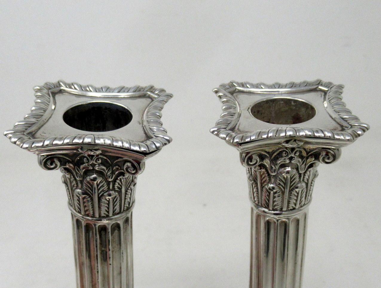 Antique Pair English Sterling Silver Candlesticks Candelabra Corinthian Columns 2